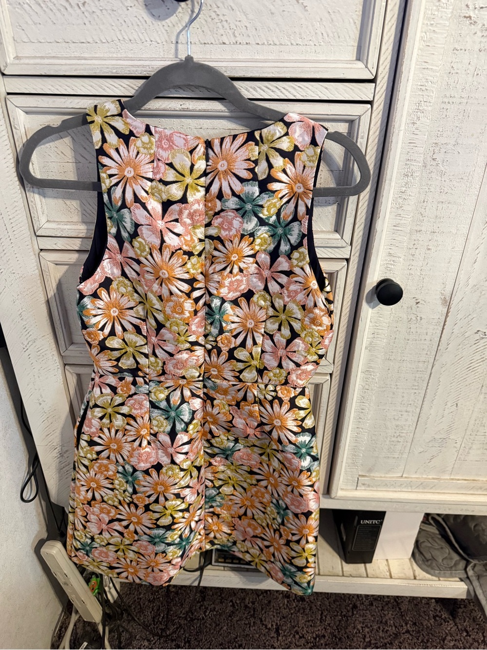 Banana Republic Black Floral Midi Dress with Pink, Yellow & Green Flowers